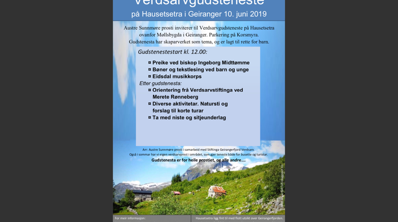 Verdsarvgudsteneste på Hausetsetra i Geiranger 10. juni 2019