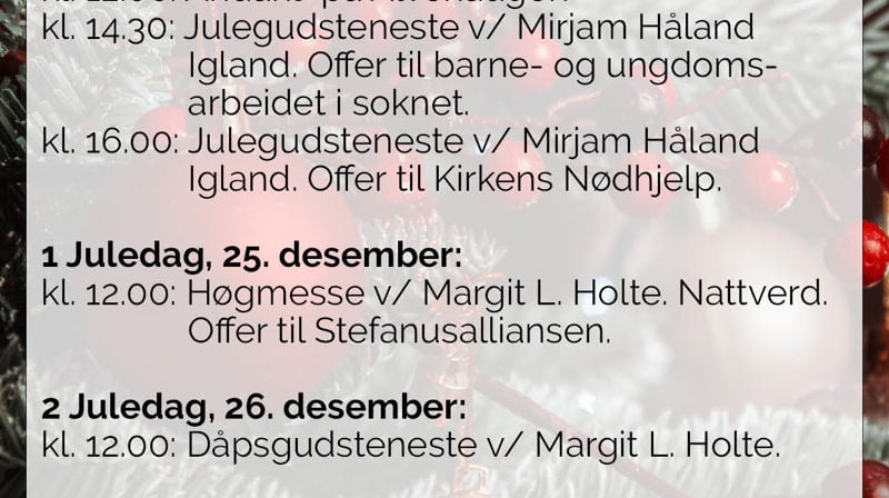program jul og nyttår i Ulstein kyrkje 