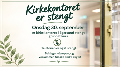 Kirkekontoret stengt 30. september