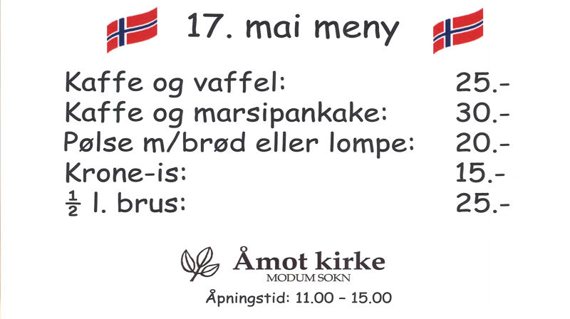 Åpen kafe i Åmot kirke på 17. mai!
