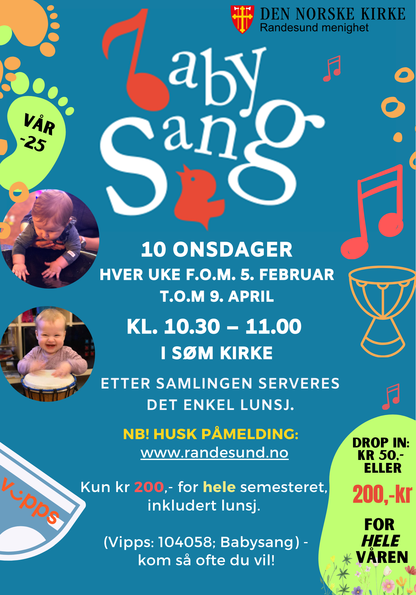 Program for Babysang i Søm kirke - 10.30 - 11.00, 5. februar - 9. april