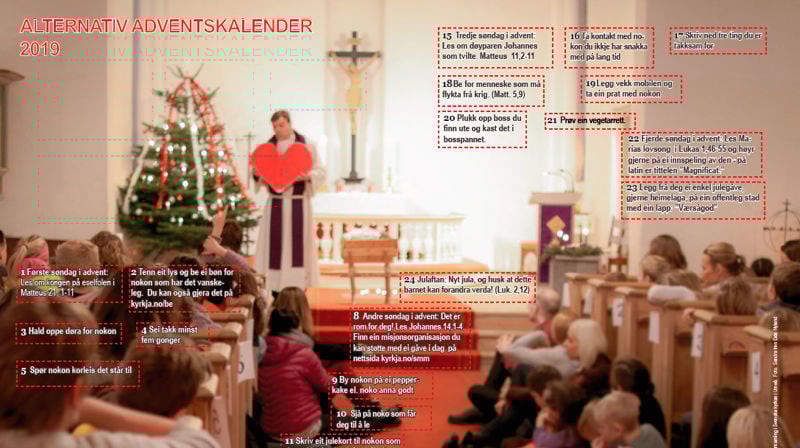 Adventskalenderen kan du skriva ut og henga opp på veggen eller følgja på facebook. Foto: Sandra Iren Eide Nyland