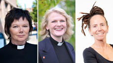 Tre kandidatar til å verte biskop i Bjørgvin: f.v. Ragnhild Jepsen (foto privat), Kjersti Gautestad Norheim (foto Gyrid Cecilie Nygaard) og Sunniva Gylver (foto Harald Bø)