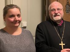 Leder av bispedømmerådet Karin Elin Berg og biskope Atle Sommerfeldt på årets nyttårsmottagelse