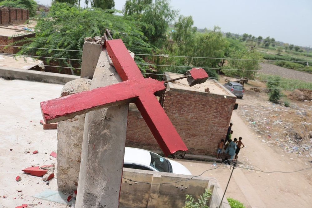 Ødelagt kirke i Pakistan