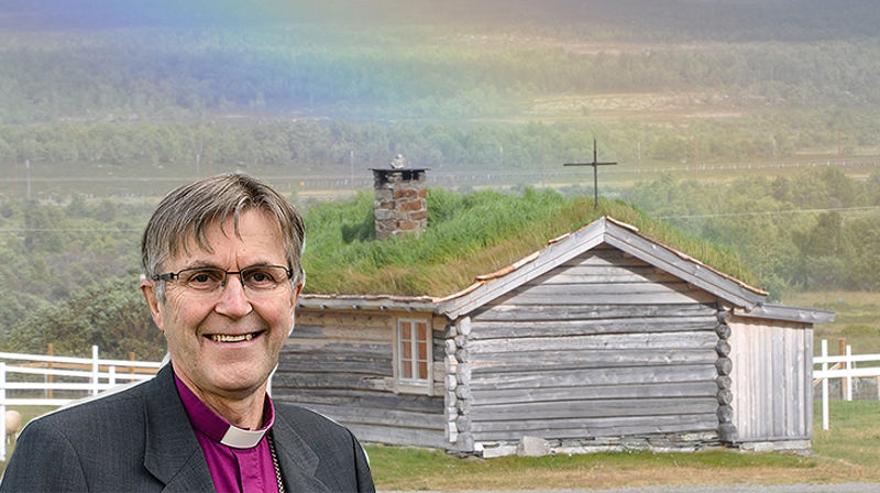 Biskop Tor Singsaas er klar til å ta imot pilegrimer til Guds Huset på Fokstugu fjellstue. (montasje)