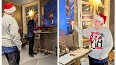 Kirkens Bymisjons Astrid Hansen og biskop Olav Øygard tenner lys under andakten. Foto: Nord- Hålogaland bispedømme