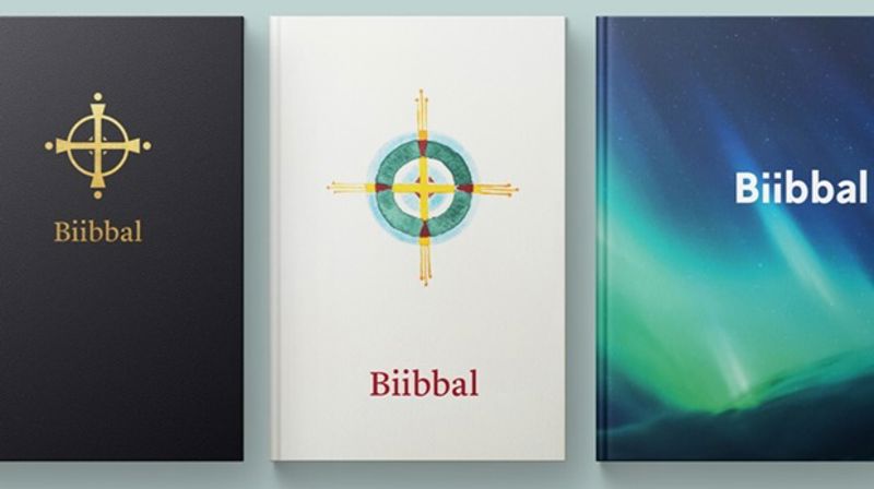 Den nye nordsamiske bibelen, Biibbal 2019, kommer i tre utgaver. Motivet på standardutgaven (i midten) er designet av Britta Marakatt-Labba.