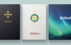 Den nye nordsamiske bibelen, Biibbal 2019, kommer i tre utgaver. Motivet på standardutgaven (i midten) er designet av Britta Marakatt-Labba.