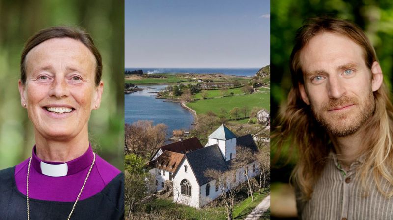 Biskop Anne Lise Ådnøy og forfatter Alf Kjetil Walgermo er med på turen og har en bokprat om håp i klosterkirken på Utstein.