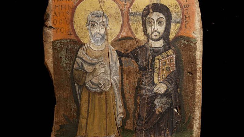 "Jesus og venen hans" Ikonet viser Jesus og ein egyptisk abbed frå ca. år 600 som heitte Menas. Biletet heng i dag i Louvre-muséet i Paris.