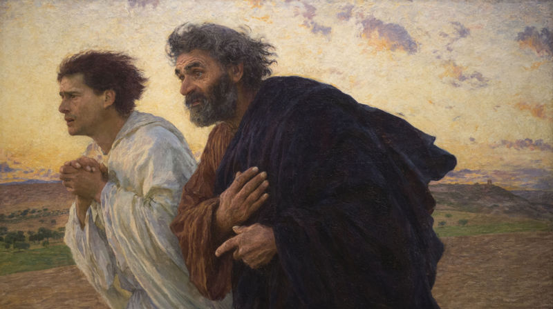 Disiplene Peter og Johannes løper til graven på oppstandelsesmorgen. Eugène Burnand.1898.