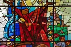 Steiningen av Stefanus. Glassmaleri fra den lutherske St. Stephen's Church i Florida. Glassmaleriet er laget av The Willet Stained Glass Studios i Philadelphia, USA