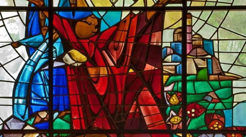 Steiningen av Stefanus. Glassmaleri fra den lutherske St. Stephen's Church i Florida. Glassmaleriet er laget av The Willet Stained Glass Studios i Philadelphia, USA