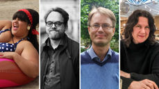 Panelet under neste Fritime: burlesque-danser Fifi von Tassel, ateist/skribent Bjørn Stærk, NLMs forkynner Frode Granerud og prest Kristin Winlund. Foto: Ann Christin Langeid/Siw Pessar/privat/privat.