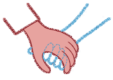 Illustrasjon av Stina Löfgren. Hender hånd i hånd, der den ene hånden har blitt nesten usynlig.