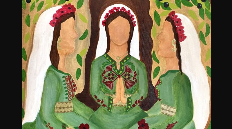 “Palestinske kvinner i bønn” av kunstner Halima Aziz.