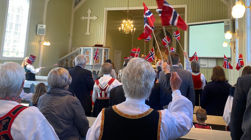 Fra 17. mai-gudstjeneste i Kvelde kirke. Foto: Kristina Hvarnes Andersen