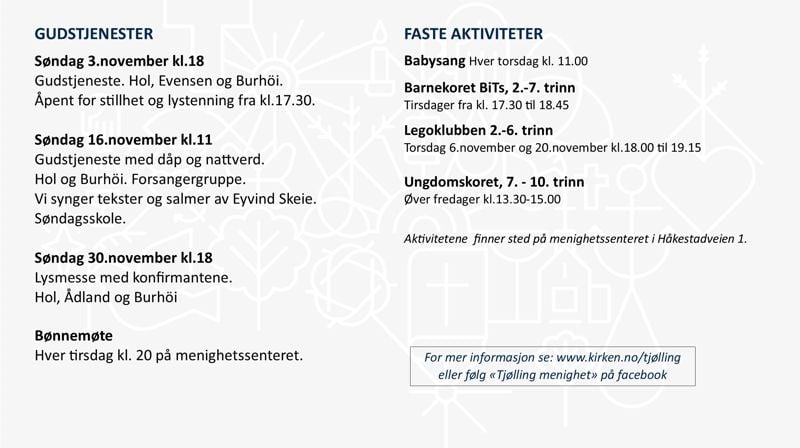 Programoversikt for Tjølling menighet.