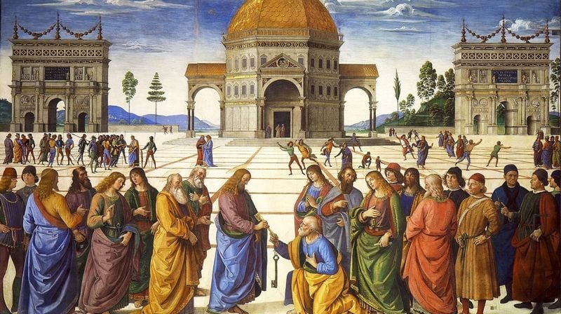 «Overrekkelsen av nøklene» - Pietro Perugino ca. 1481 – freske i Det sixtinske kapell