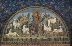 «Den gode hyrde». Mosaikkk i mausoleet til keiserinne Galla Placidia, Ravenna,tidlig 500-tallet