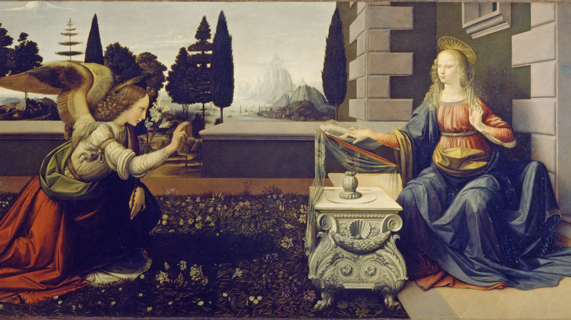 By Leonardo da Vinci - http://www.marysrosaries.com/collaboration/index.php?title=File:Annunciation_-_Leonardo_Da_Vinci_-_Annunciazione.jpeg, Public Domain, https://commons.wikimedia.org/w/index.php?curid=13126265