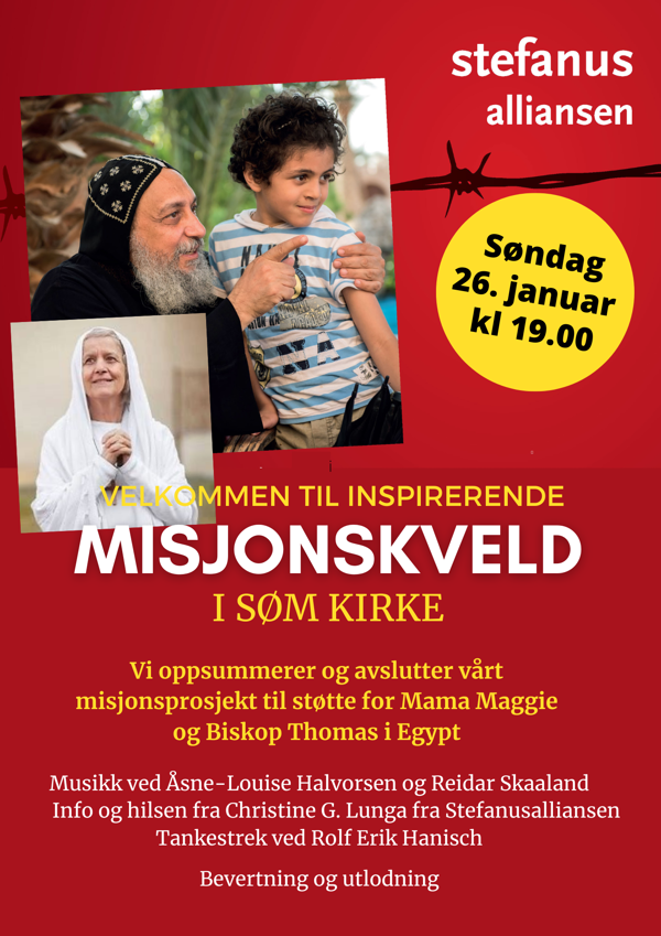 Plakat: Avslutning av misjonsprosjektet til støtter for Mama Maggie og biskopp Thomas i Egypt