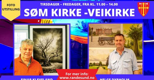 Plakat: Veikirke med fotoutstilling, bilder av Einar Kleveland og Helge Dyrholm