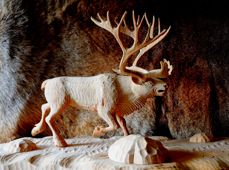 Reinen har vært og er betydningsfull i samisk næringsliv, kultur og historie. Her er en i tre, skjært av Jens Nygård.