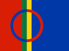 Det samiske flagget: Fire farger symboliserer at samene bor i fire land. Sirkelen betyr samisk samhold. Det røde er solen, mens det blå er månen. Gult og grønt forestiller naturen og dyrene i samisk kultur.
