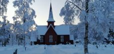 Vinterbilde av Bagn kyrkje