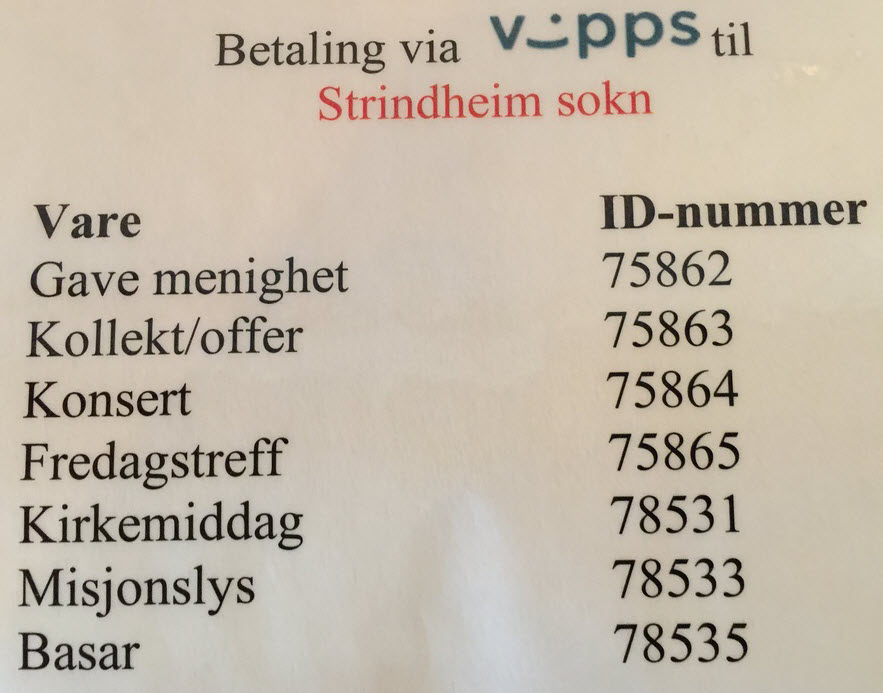 Betale med Vipps i Strindheim sokn