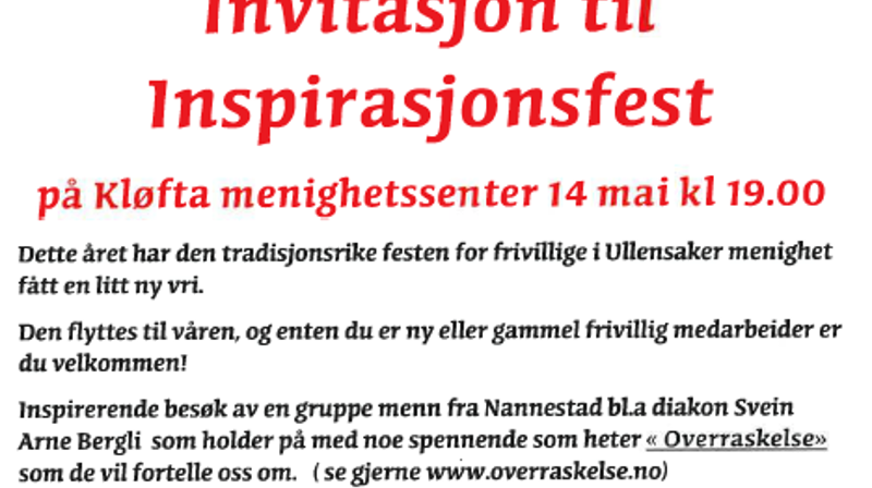 Inspirasjonsfest på Kløfta menighetssenter 14. mai kl. 19.